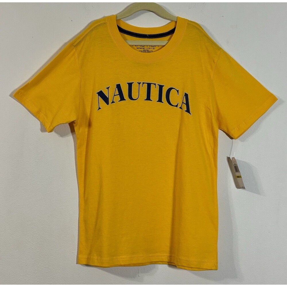 Nautica Boys T-Shirt Size M 10/12 Mineral Gold Yellow Short Sleeve Crew Neck NWT